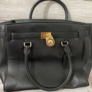 Michael Kors Hamilton Large Soft Leather Satchel Bag Lock Black